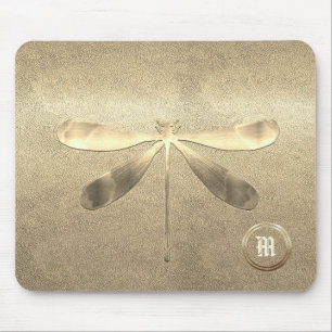 Chic Gold Dragonfly Monogrammed Mouse Pad