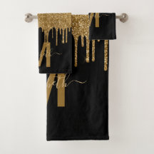 Chic Gold Dripping Glitter Monogram Name