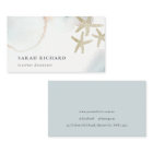 Chic Gold Dusky Blue Starfish Watercolor Coastal