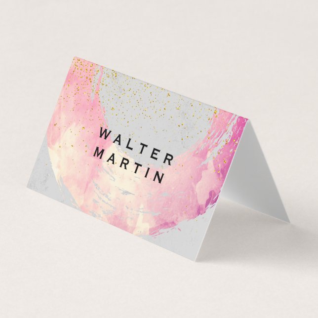 Chic Gold Dust Watercolor Brushed Business Card (Front)