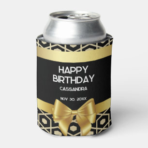 Chic Gold Egypt Geometric Gold Bow Happy Birthday Can Cooler