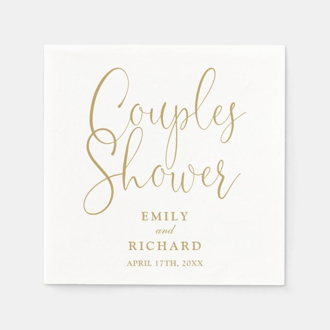 Chic Gold Elegant Couples Bridal Wedding Shower Napkin (Front)