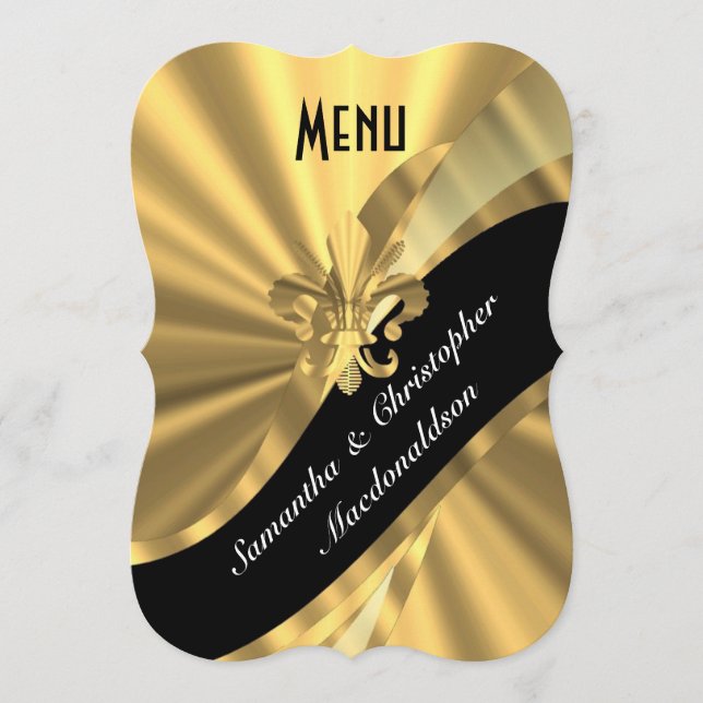 Chic gold elegant formal wedding menu (Front)