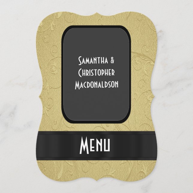 Chic gold elegant formal wedding menu (Front)