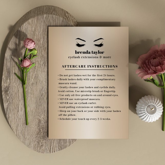 Chic Gold Eyelash  Browbar Aftercare Instructions Business Card (Creator Uploaded)