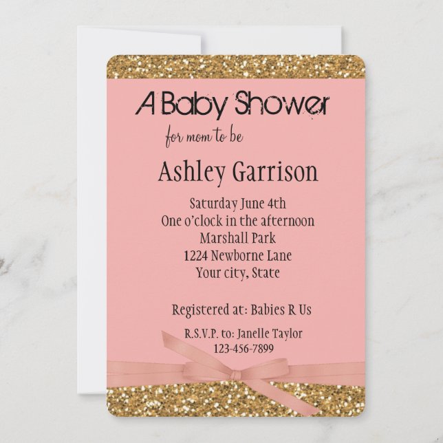 Chic Gold Faux Glitter Rose Pink Invitation (Back)
