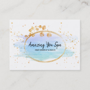 *~* Chic Gold Floral Frame Rainbow Watercolor Business Card