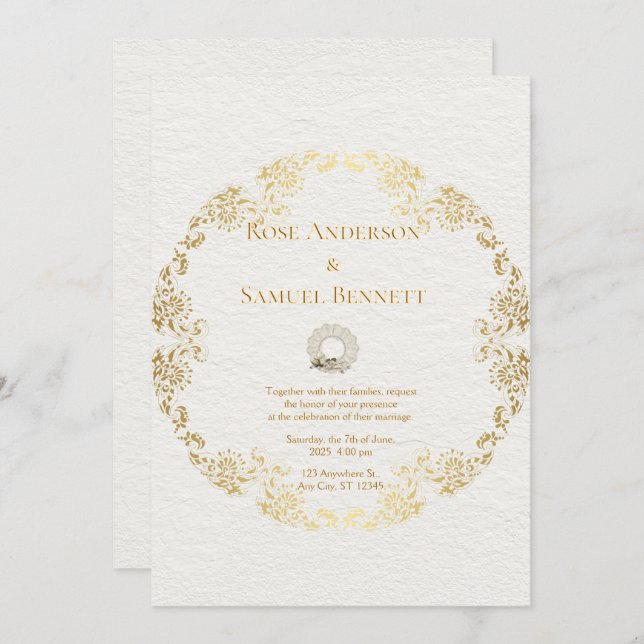 Chic Gold Floral Wedding Invitation (Front/Back)