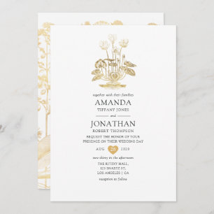 Chic Gold Floral Wedding Invitation
