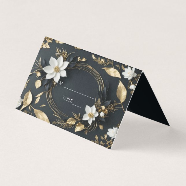 Chic Gold Floral Wreath Wedding Place Table Number (Front)