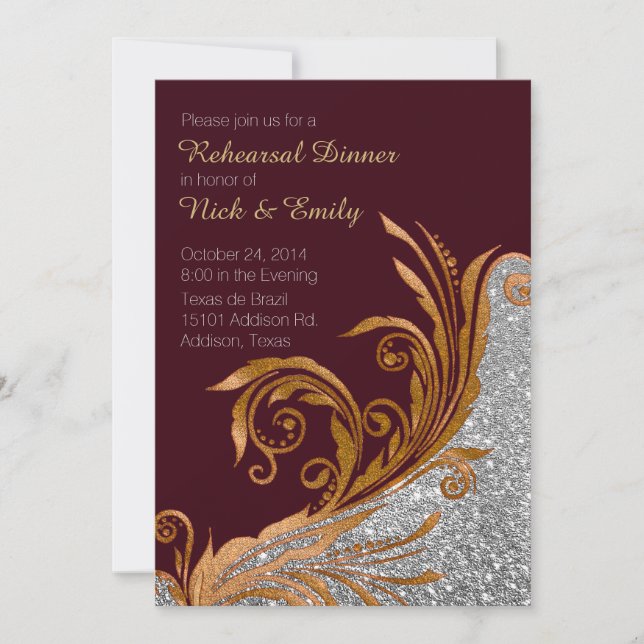 Chic Gold Flourish Wedding Rehearsal Dinner Invitation (Front)