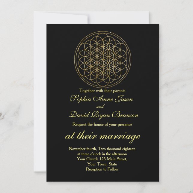 Chic Gold Flower of Life Sacred Geometry Wedding Invitation (Front)