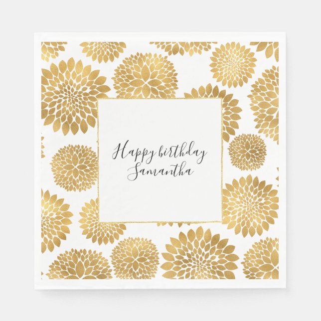 Chic Gold Flowers Napkin (Front)