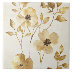 Chic Gold Flowers Tile