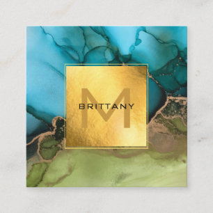 Chic Gold Foil Black and Teal Custom DIY Square Business Card