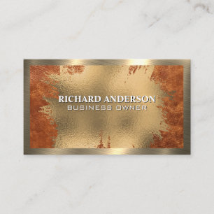 Chic Gold Foil   Brown Leather   Gold Metallic Business Card