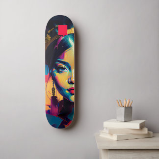 Chic Gold Foil Colourful Impasto Oil Painting Wome Skateboard