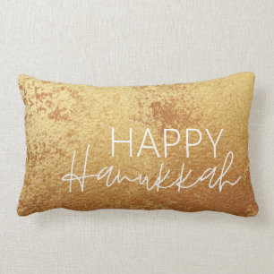Chic Gold Foil Happy Hanukkah Lumbar Pillow