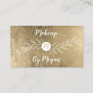 Chic gold foil leaf monogrammed makeup business card