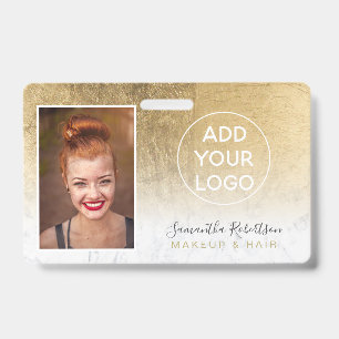 Chic gold foil marble logo employee photo pass ID badge