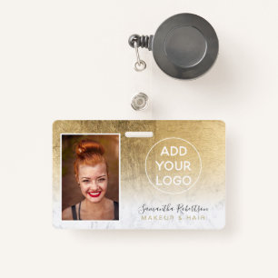 Chic gold foil marble logo employee photo pass ID badge