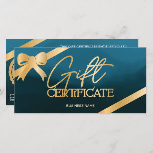 Chic gold foil ribbon blue logo gift certificate