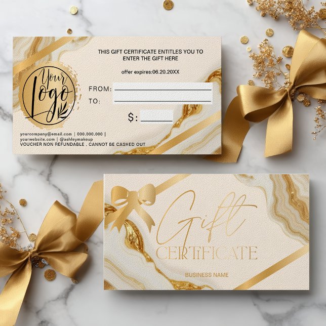 Chic gold foil ribbon marble logo gift certificate (Chic gold foil ribbon marble logo gift certificate)
