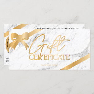 Chic gold foil ribbon marble logo gift certificate