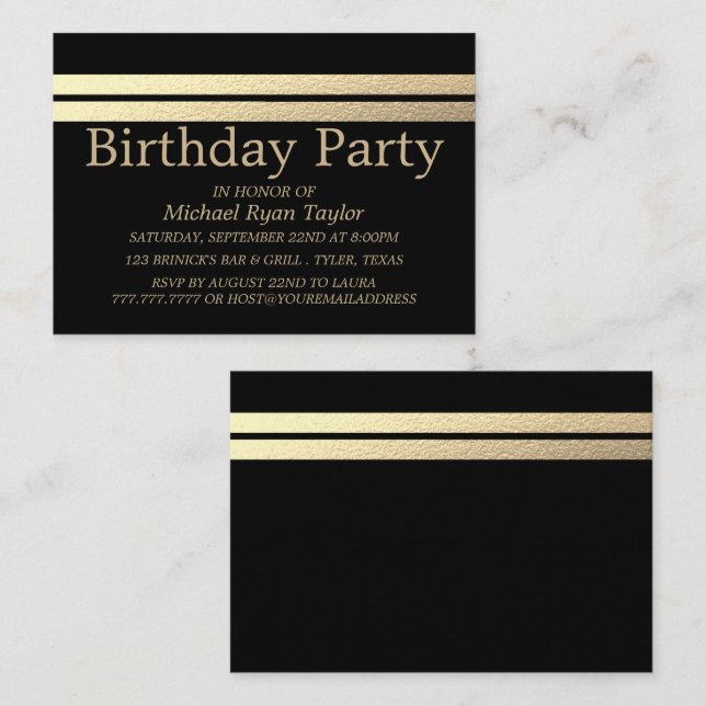 Chic Gold Foil Stripes Birthday Party Ticket (Front/Back)