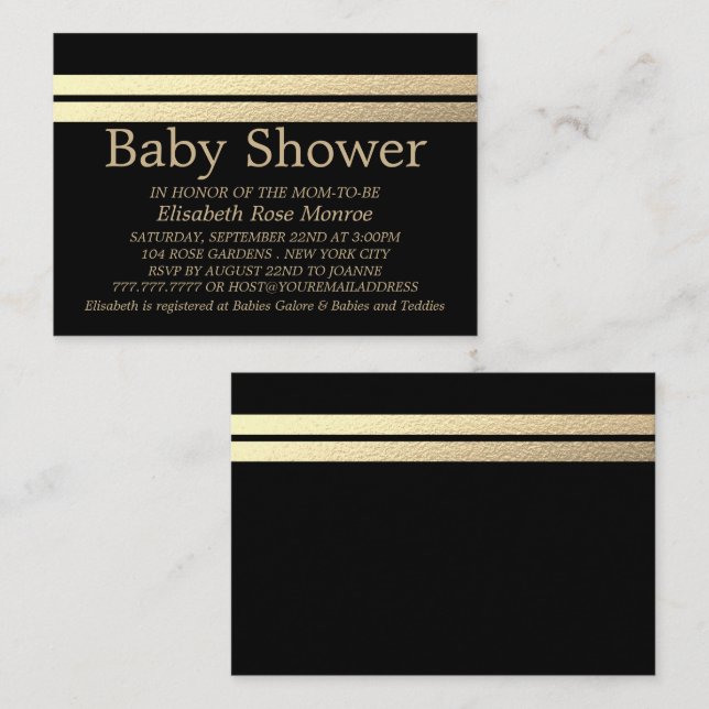 Chic Gold Foil Stripes, Black Baby Shower Ticket (Front/Back)