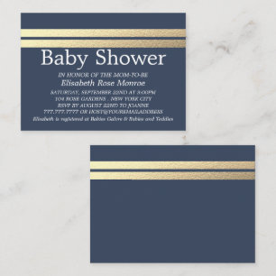Chic Gold Foil Stripes, Blue Baby Shower Ticket