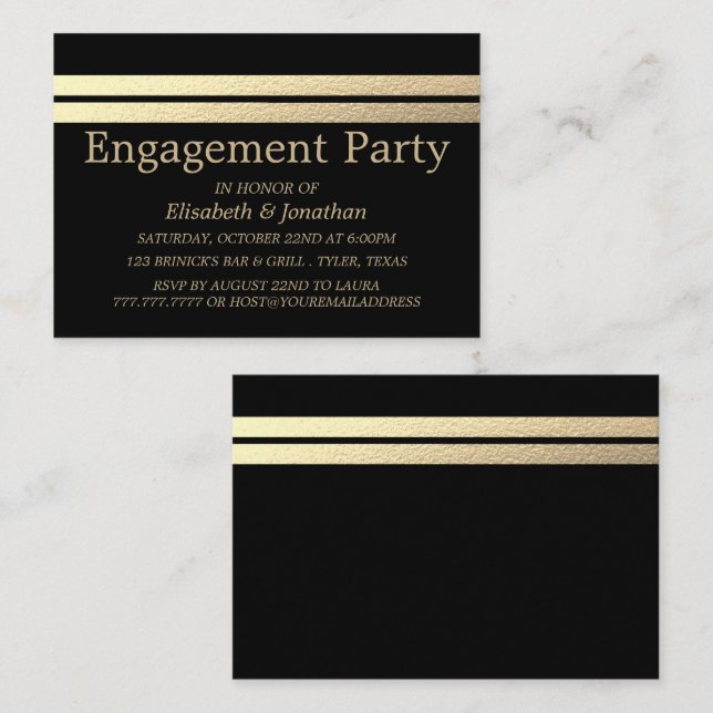 Chic Gold Foil Stripes Engagement Party Ticket (Front/Back)