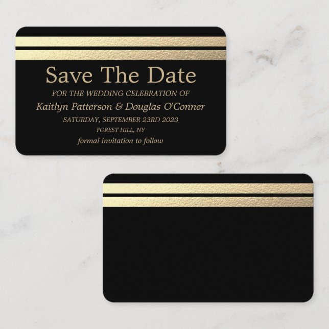 Chic Gold Foil Stripes Save The Date Card (Front/Back)