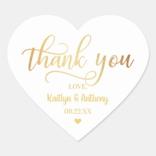 Chic Gold Foil Wedding Thank You Heart Sticker