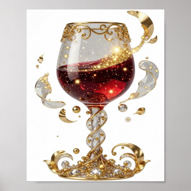 Chic Gold GEM ENCRUSTED WINE GLASS Custom Tee Poster (Front)