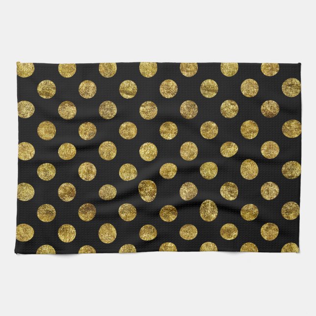 Chic Gold Glam and Black Dots Tea Towel (Horizontal)