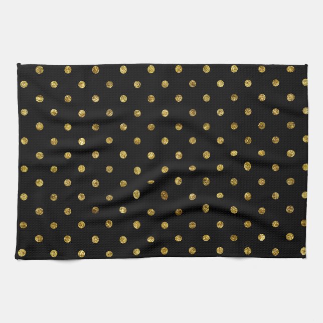 Chic Gold Glam and Black Dots Tea Towel (Horizontal)