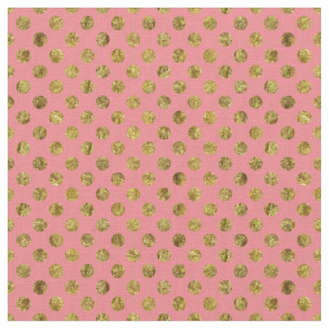 Chic Gold Glam and Pink Dots Fabric (Close Up)