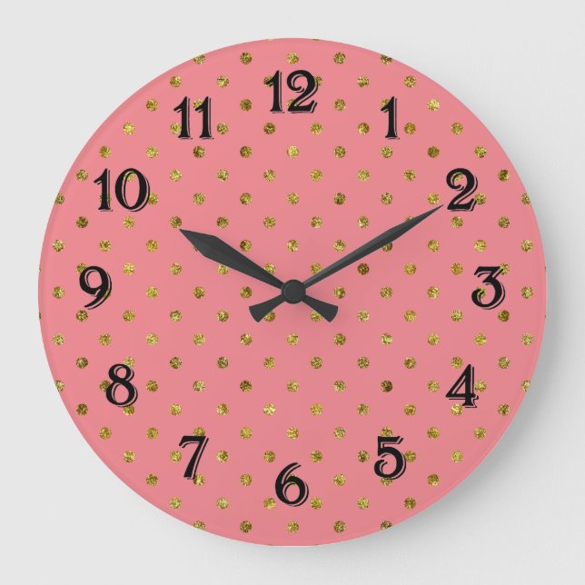 Chic Gold Glam and Pink Dots Large Clock (Front)