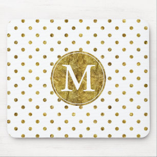 Chic Gold Glam Dots monogram Mouse Pad