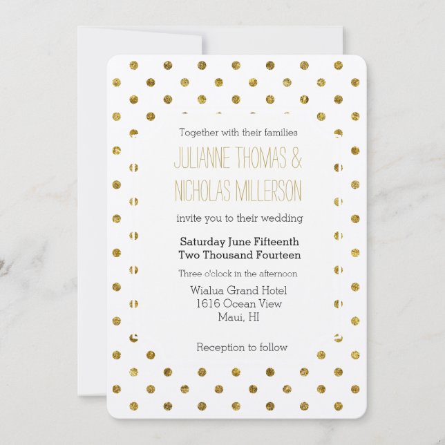 Chic Gold Glam Dots Wedding Invitation (Front)