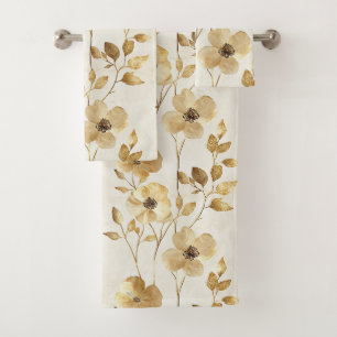 Chic Gold Glam Flowers Bath Towel Set
