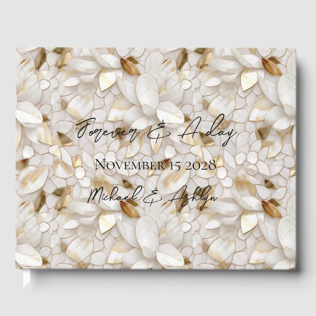 Chic Gold Glam White Lotus Flowers Wedding  Guest Book (Front)