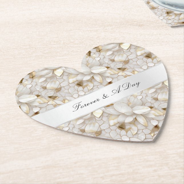 Chic Gold Glam White Lotus Flowers Wedding Paper Coaster (Angled)