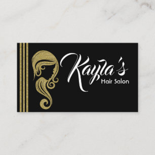 Chic Gold Glitter Beauty Girl Hair & Makeup Salon Business Card