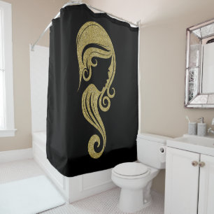 Chic Gold Glitter Beauty Girl Hair & Makeup Salon Shower Curtain