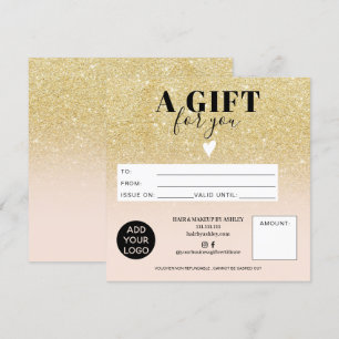 Chic gold glitter blush pink gift certificate logo