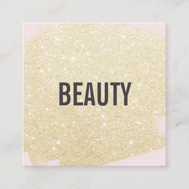 Chic gold glitter brushstroke light pink beauty square business card (Front)