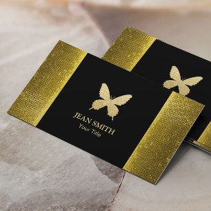Chic Gold Glitter Butterfly Gold Sequin Business Card