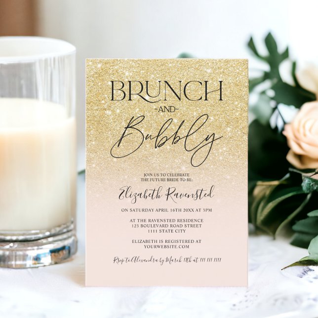 Chic gold glitter chic brunch bubbly bridal shower invitation (Chic gold glitter chic brunch bubbly bridal shower invitation)